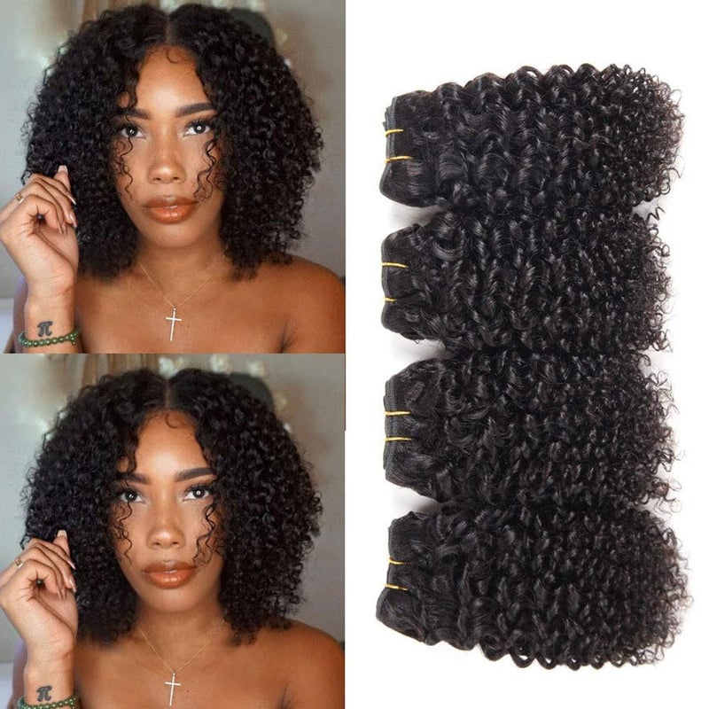 Peiyulex Brazilian Curly Bundles Human Hair Brazilian Kinky Curly Weave 4 Bundles Human Hair 100% Unprocessed Brazilian Virgin Human hair Natural Color (Curly Bundles, 4x10 Inch) - Image 1